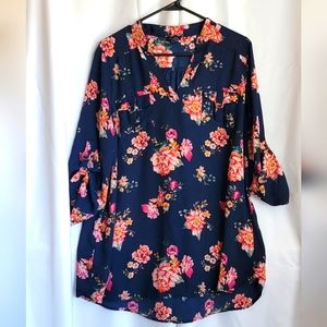 Navy floral blouse plus size